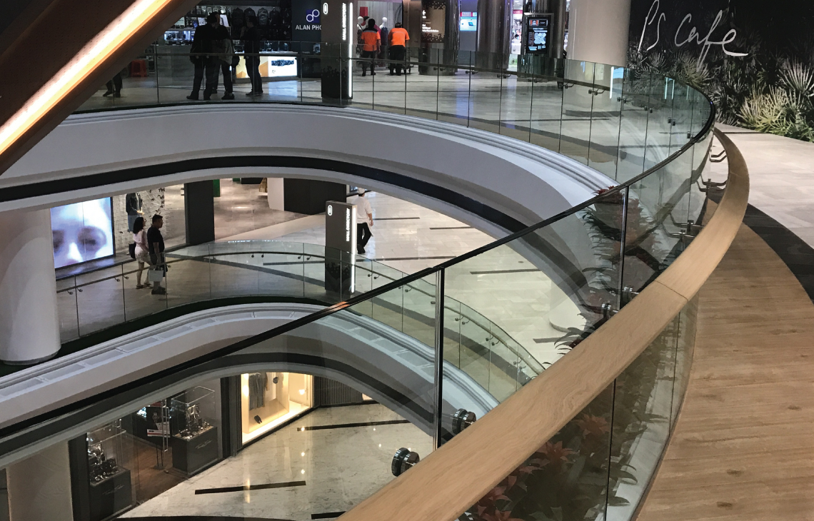 Onewood Curved Timber Handrail at Shopping Centre