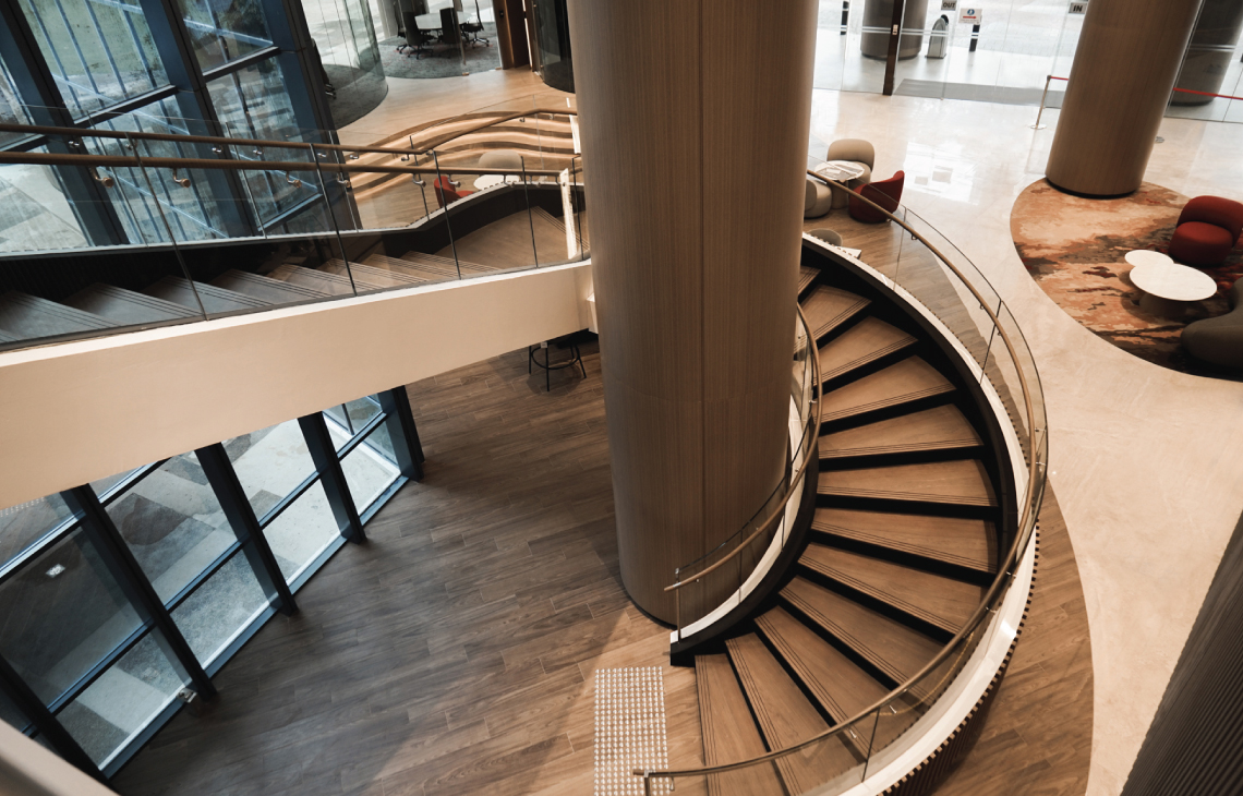 Onewood Timber Staircase Tread and curved handrail